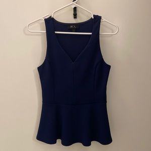 BCX Navy Textured Knit Peplum Top